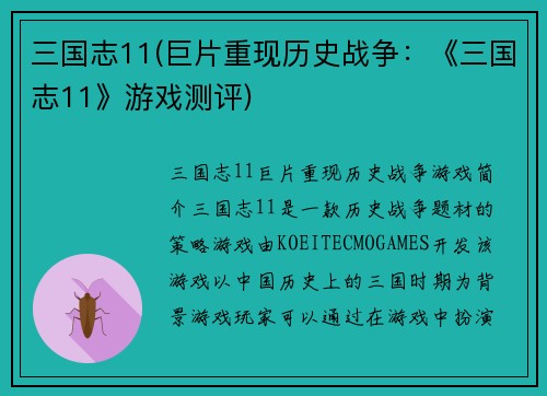 三国志11(巨片重现历史战争：《三国志11》游戏测评)